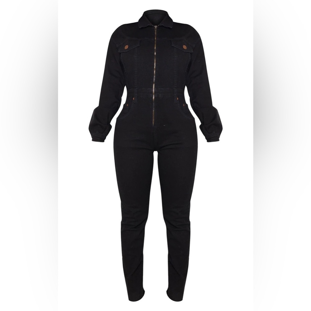 Shape Black Denim Zip Front Jumpsuit - Picture 4 of 5